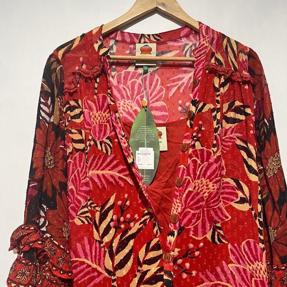 Anthropologie X Farm Rio Mixed Floral Long-Sleeve Dress Multicolor Size XS - Picture 7 of 10